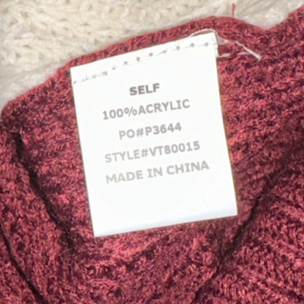 Vine & Love Burgundy Pink Tan Cream Chunky Knit Oversized Sweater Turtleneck - Picture 3 of 7